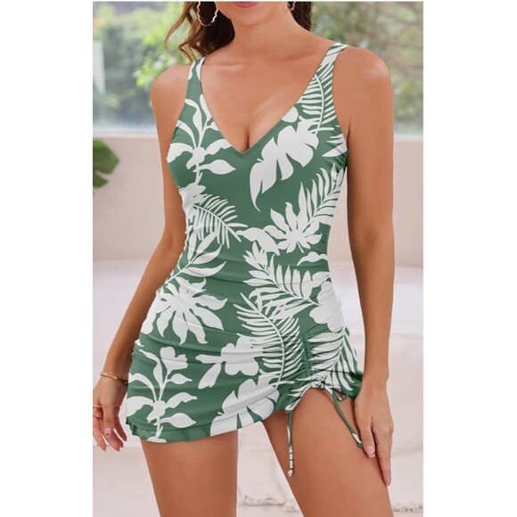 NWT AIDONGER sage green one piece swimsuit Size M with built in bra. Classy fit. - Picture 6 of 12